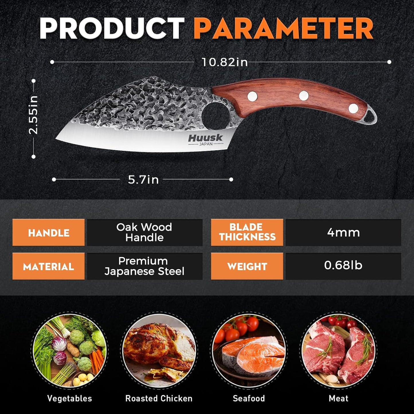 Huusk Knives, Hand Forged Meat Cleaver Butcher Knife for Meat Cutting, Japanese Kitchen Viking Knife with Sheath, Cooking Knife for Kitchen and Outdoor Camping, Thanksgiving