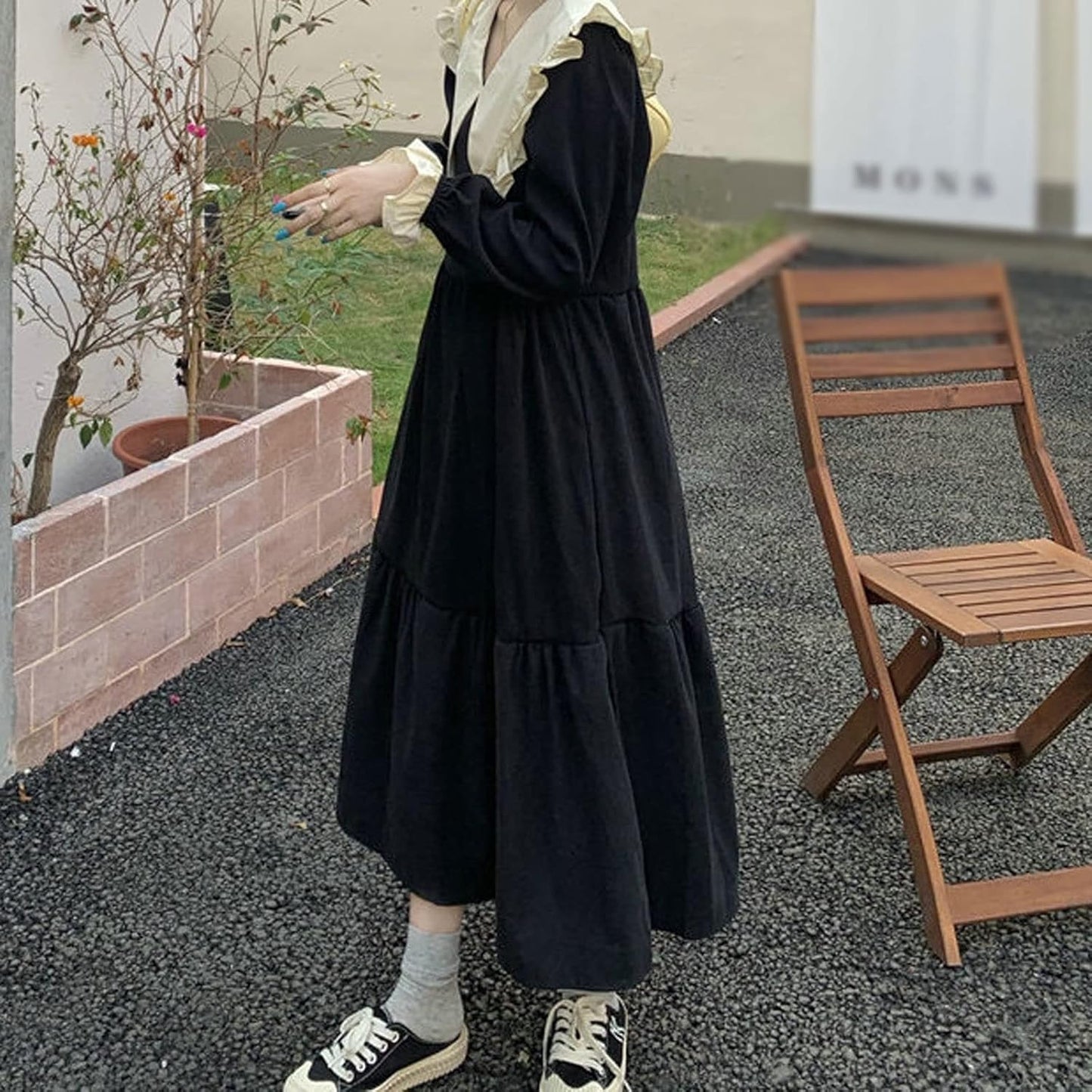 Dress, Dress Women Collar Minimalist All-match Casual Autumn Tender Preppy Style Elegant College Hot Sale (Size : M)