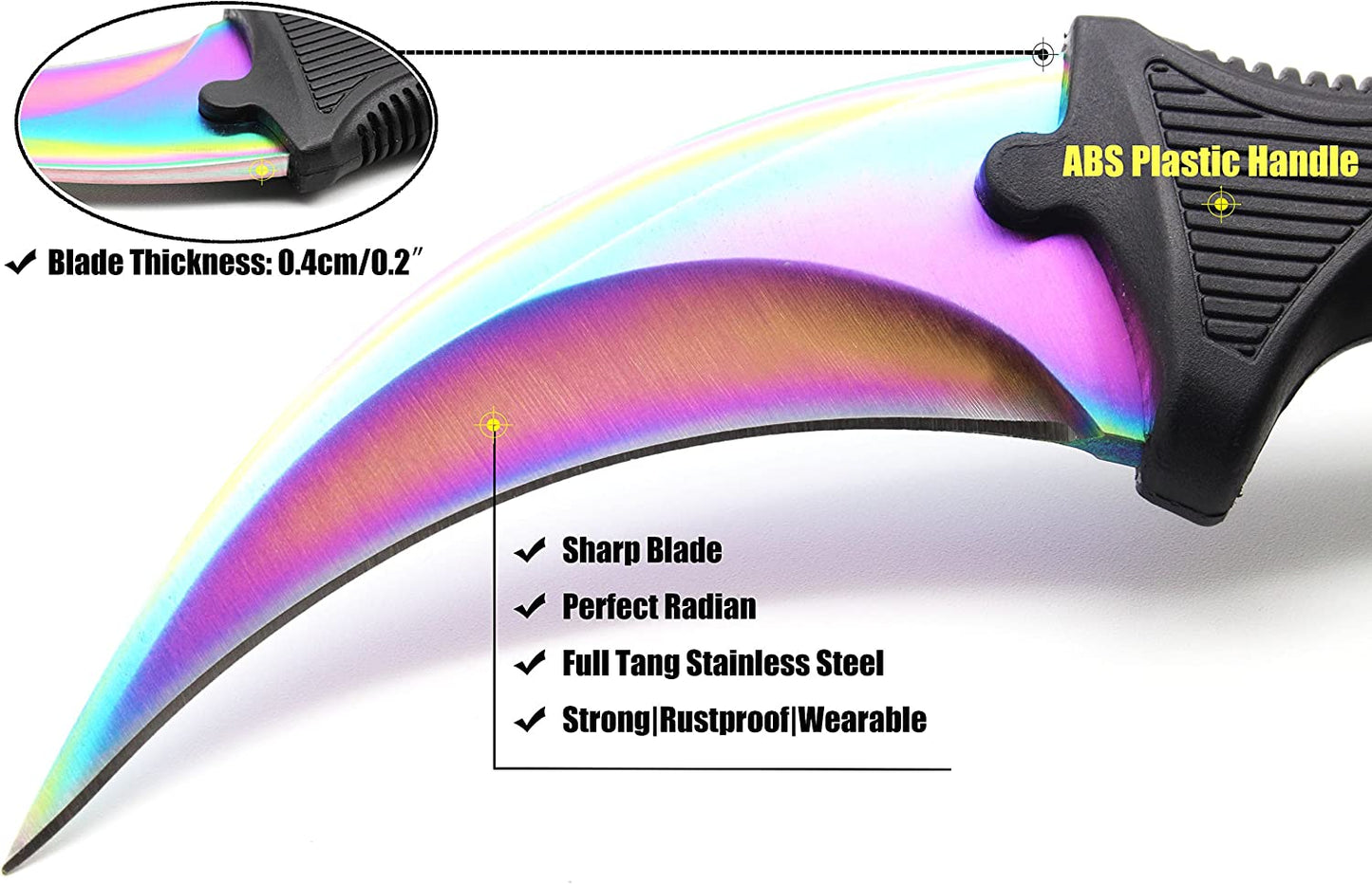 HOSANA Karambit Knife Stainless Steel Fixed Blade Tactical Knife with Sheath and Cord Nice Knife for Hunting Camping Fishing and Field Survival (Rainbow)