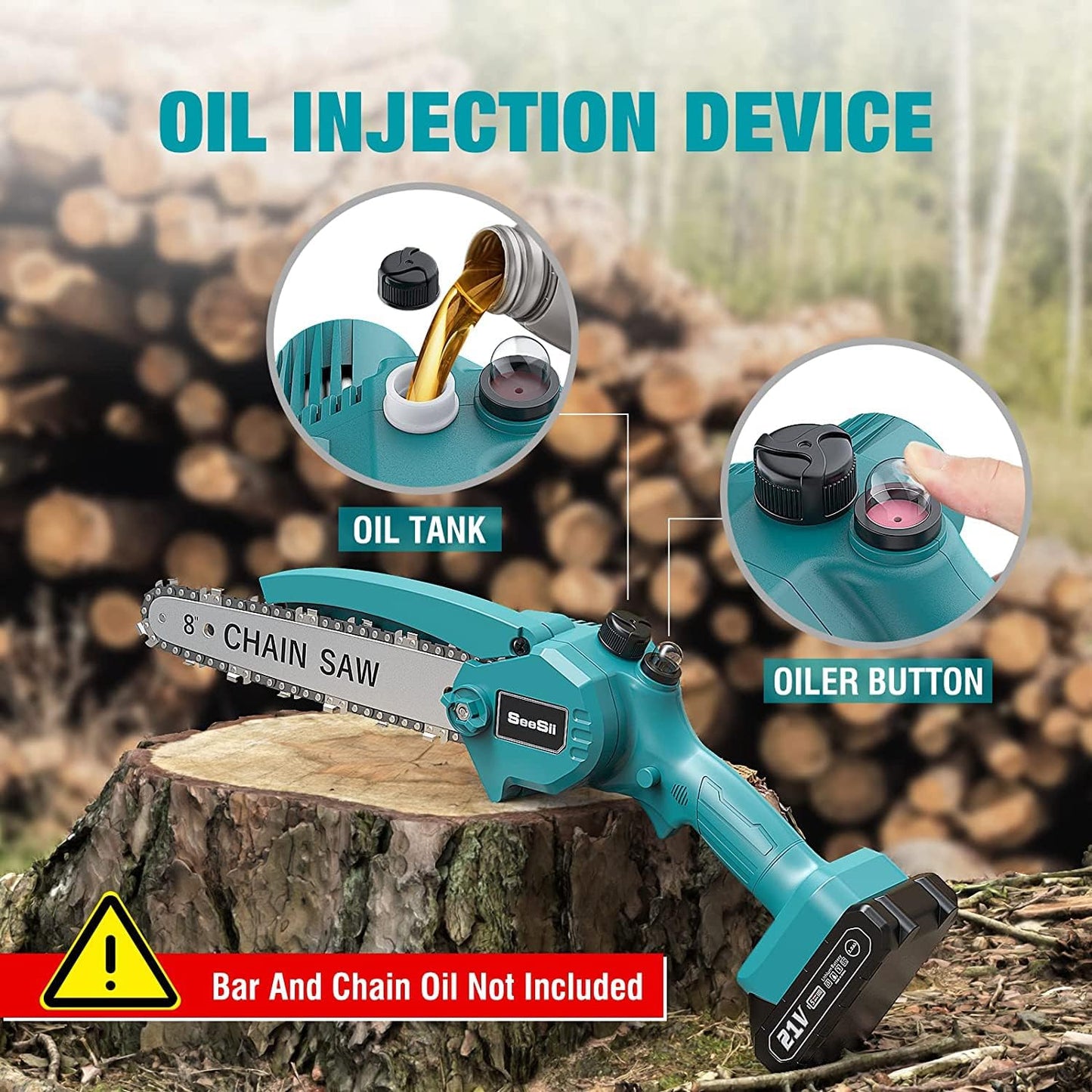 SeeSii 8 Inch ChainSaw , Cordless Chainsaw with 2x 2.0 Battery Auto-oil System One-Handed Electric Chain Saw Electric Pruning Chainsaw for Wood Cutting Garden Logging Trimming Branch