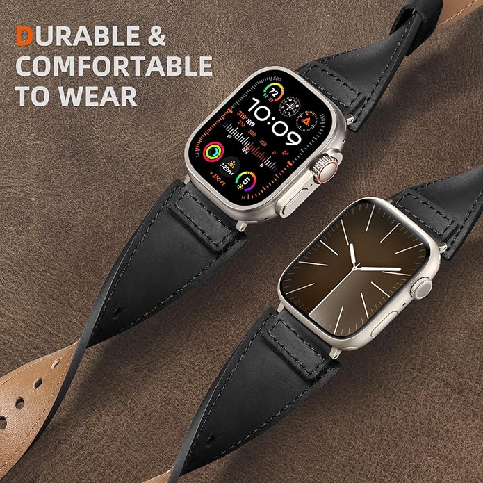 Maledan Apple Watch Strap Compatible with Apple Watch Ultra & Ultra 2 Band 49mm 45mm 46mm 44mm 42mm Men Women, Top Grain Soft Genuine Leather Strap Band for Apple Watch SE iWatch Series 10 9 8 7 6 5 4 3 2 1