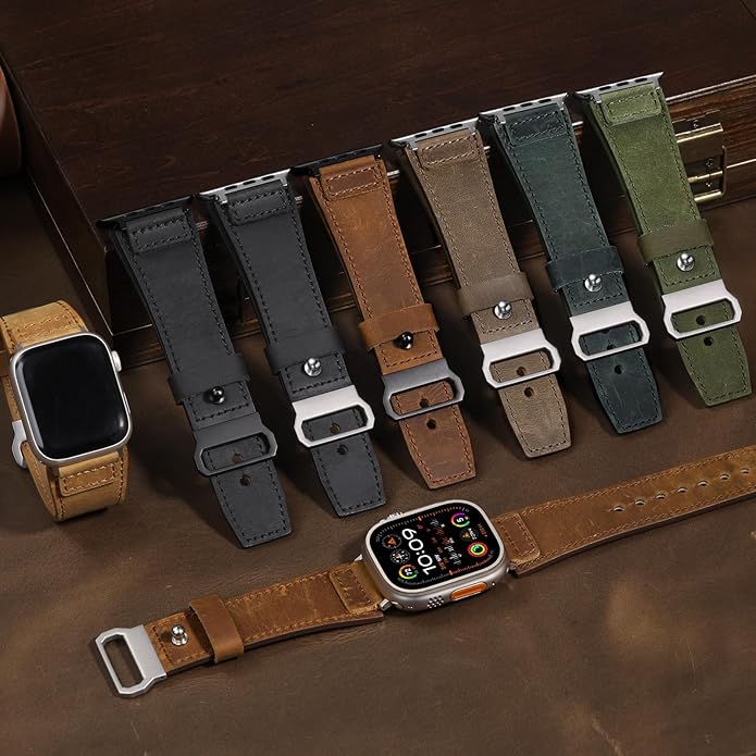 Maledan Apple Watch Strap Compatible with Apple Watch Ultra & Ultra 2 Band 49mm 45mm 46mm 44mm 42mm Men Women, Top Grain Soft Genuine Leather Strap Band for Apple Watch SE iWatch Series 10 9 8 7 6 5 4 3 2 1