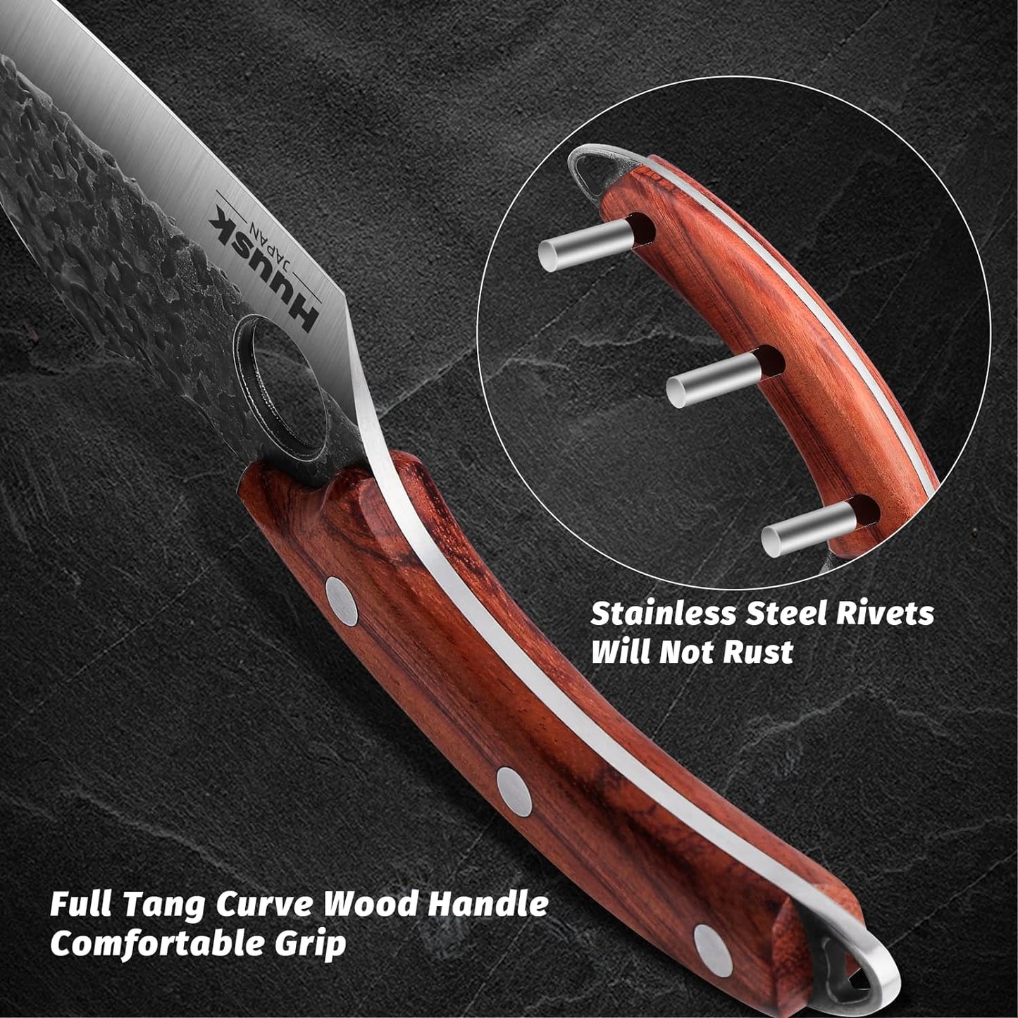 Huusk Knives, Hand Forged Meat Cleaver Butcher Knife for Meat Cutting, Japanese Kitchen Viking Knife with Sheath, Cooking Knife for Kitchen and Outdoor Camping, Thanksgiving