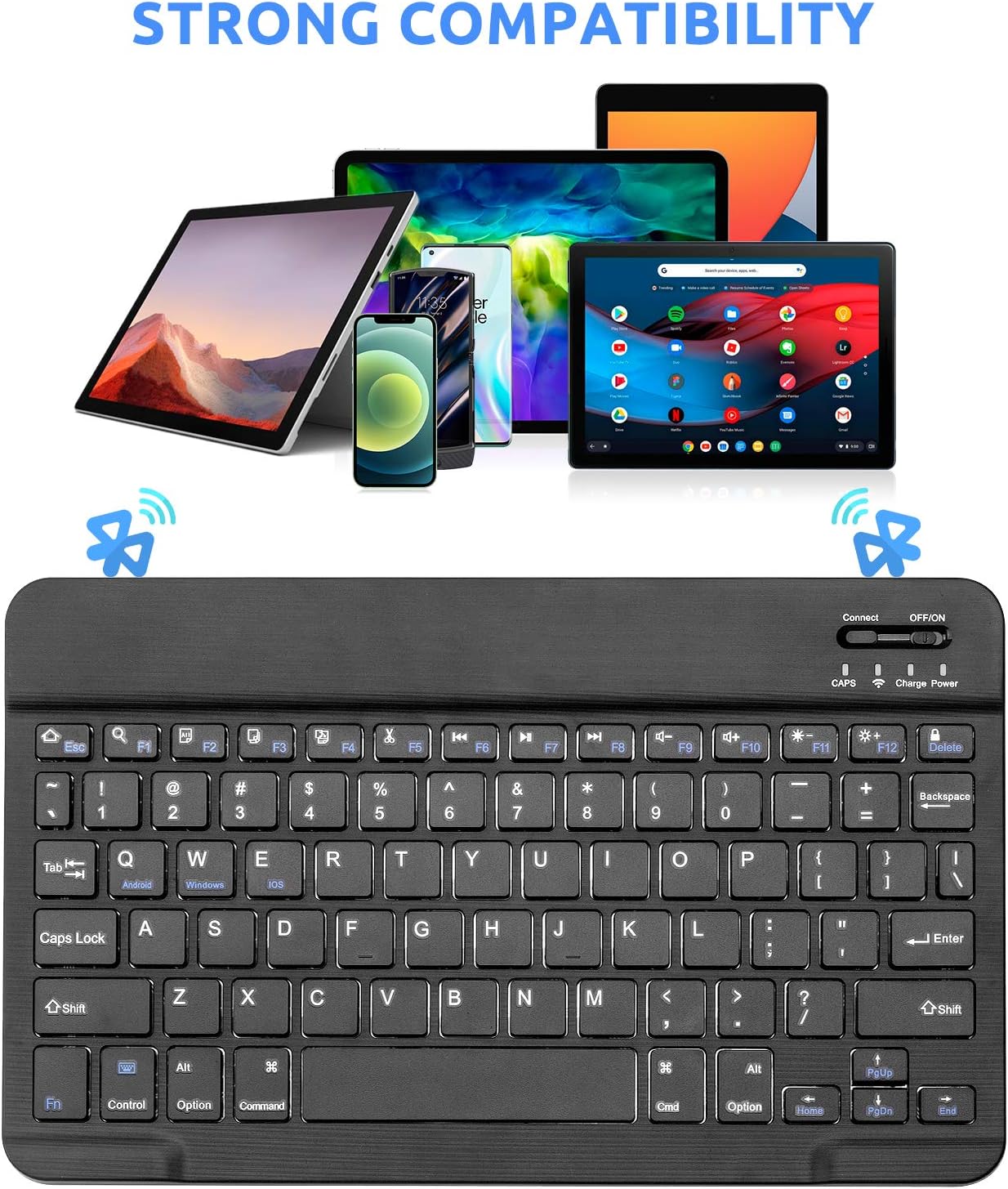 RGB Backlit Wireless Bluetooth Keyboard for Apple iPad iPhone Samsung Tablet Phone Smartphone iOS Android Windows (10 inch Black) Ultra Slim Portable Mini Keyboard
