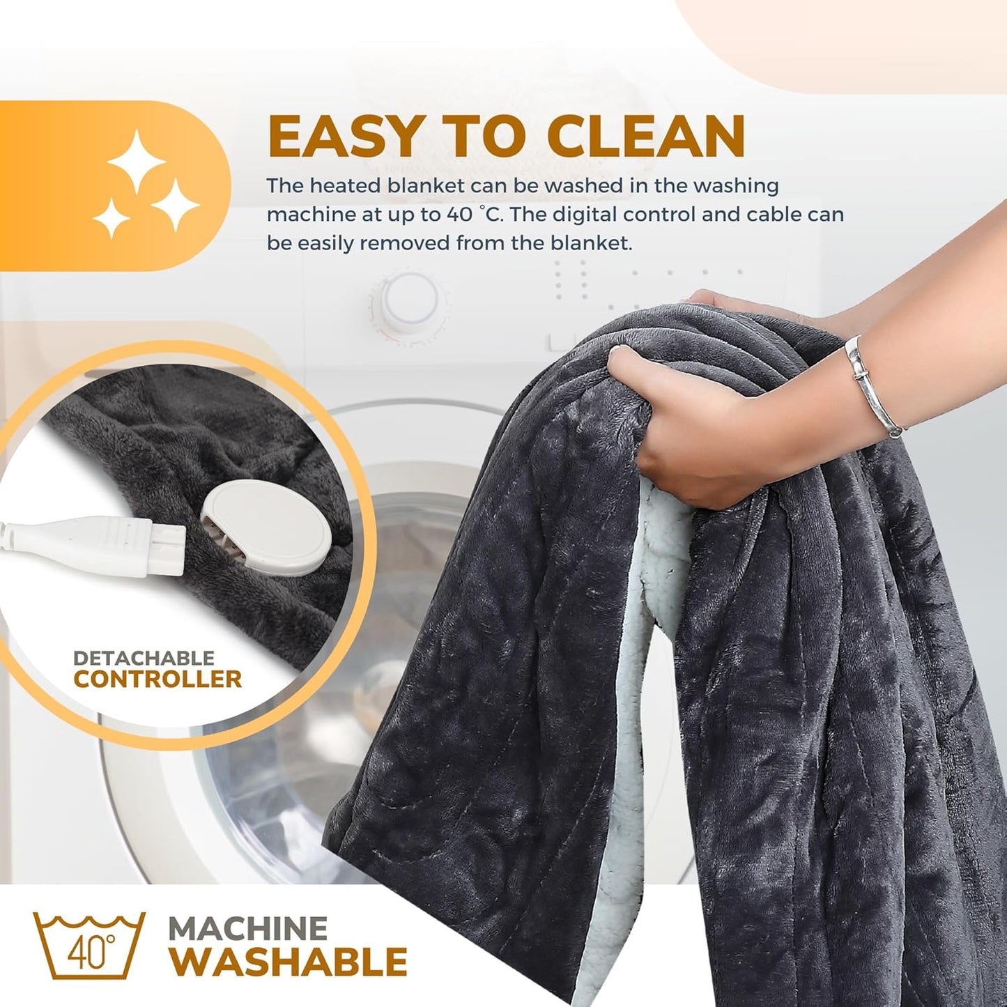 Electric Blanket 150x180cm Heated Throw Blanket with 6 Heat Levels & Up to 9 Hours Timer Flannel Sherpa Fast Heating | Machine Washable Comes with Lap Blanket | Double to King | Grey