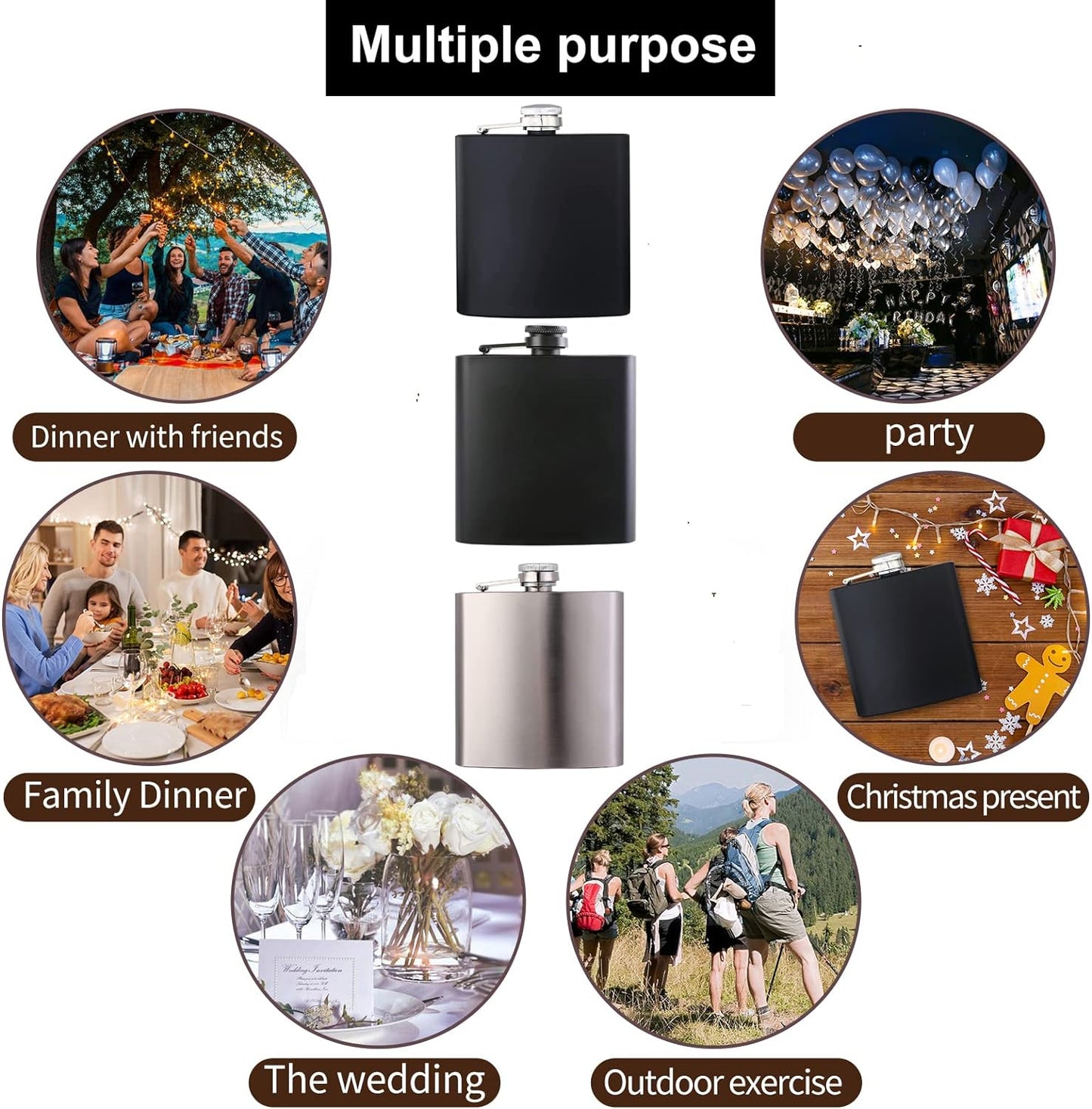 Hip Flask for Liquor silvery 6oz Stainless Steel Leakproof with 1 pcs Funnel for Gift, Camping, Wedding Party, Groomsmen gifts