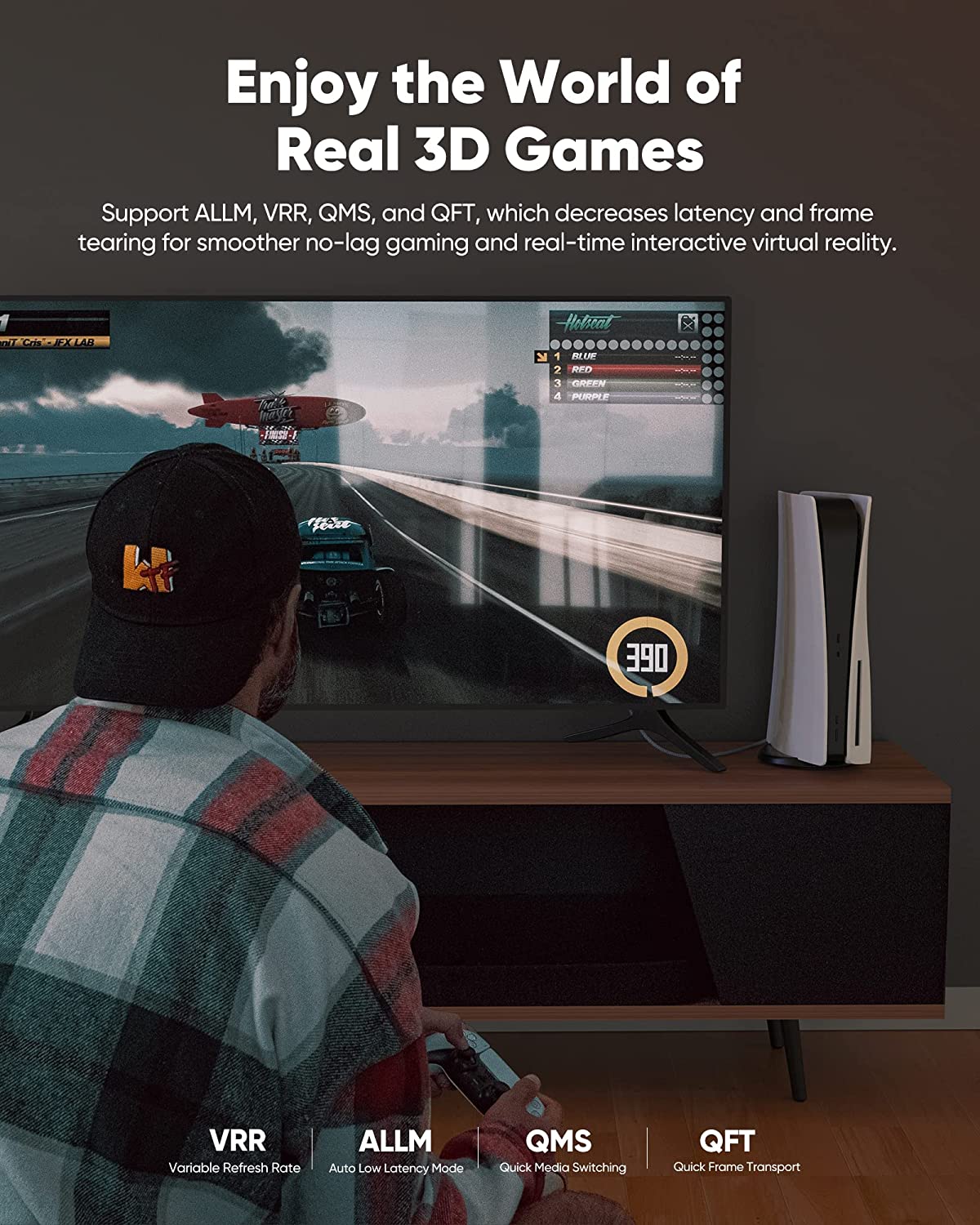 Long 8K HDMI Cable 25FT/7.6M 48Gbps, Highwings 2.1 High Speed Gaming Cord 4K@120Hz 8K@60Hz RTX 3090 eARC 3D Compatible for PS5, UHD TV and Blu-ray Player