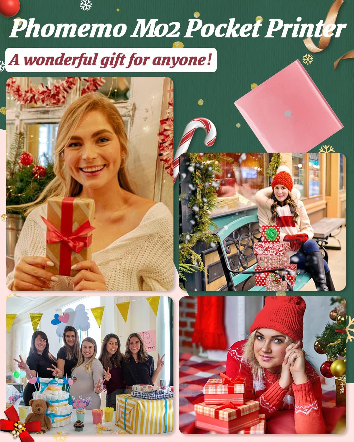 Phomemo Mini Pocket Printer - M02 Bluetooth Wireless Thermal Sticker Printer for Phone, Compatible with iOS & Android, Fun Gift for Christmas New Year, for Retro-Style Photos, Child Painting,Pink