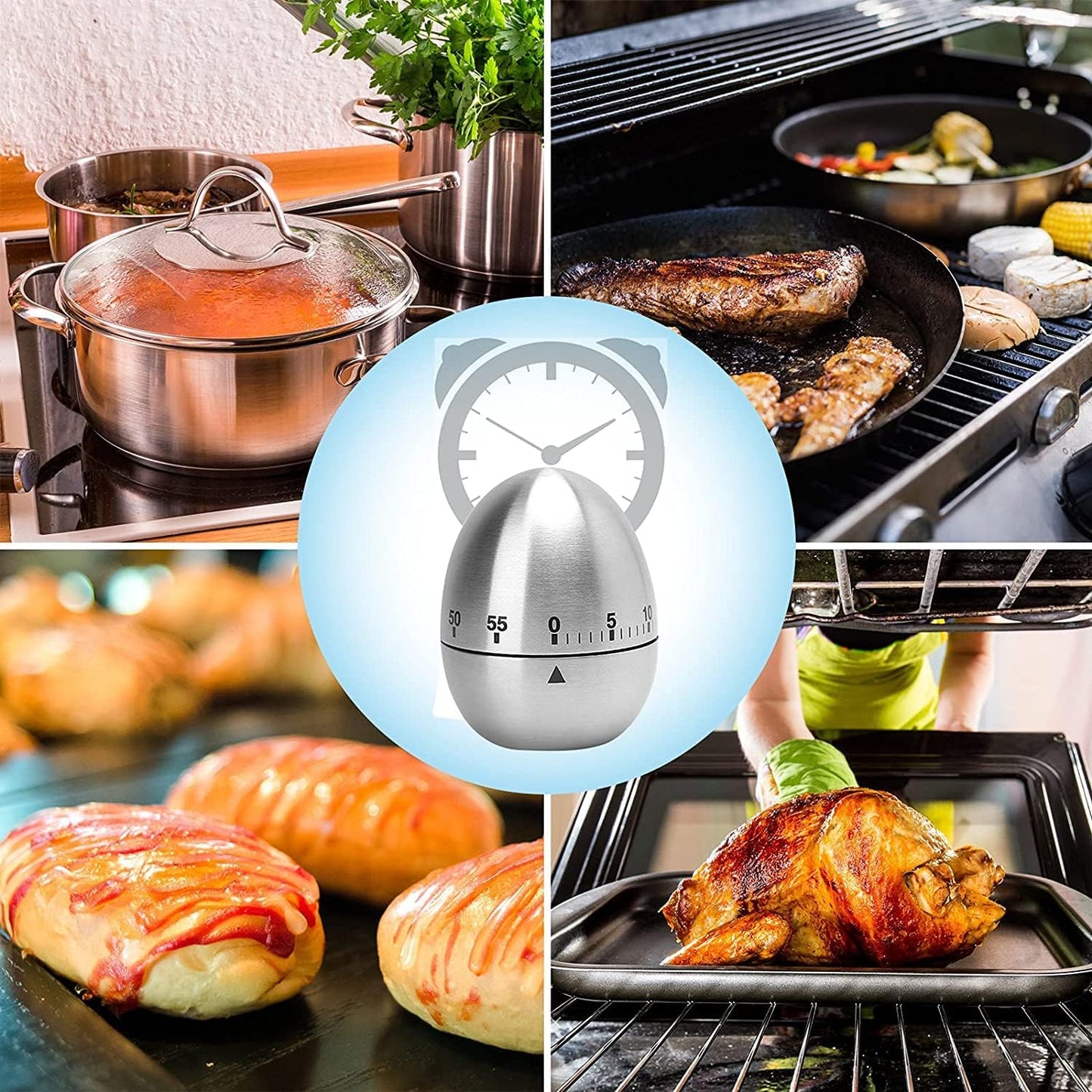 Mechanical Manual Winding Kitchen Timer with Ringtone Alarm without Batteries Analog Visual for Eggs Pasta Gym Pauses with PDF Instructions