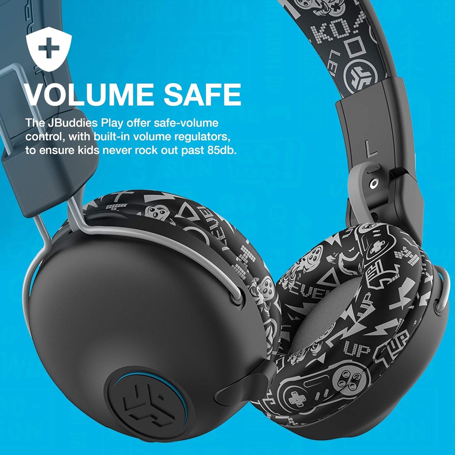 JLab JBuddies Play Gaming Headset, Wireless Headphones, 22+ Hour Bluetooth Playtime on Mobile, Volume Safe, Cable for Gaming PC, Console, Retractable Mic, Quick Mute