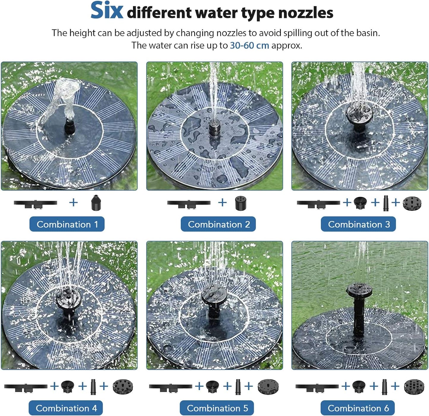 Untimaty 3.5W Solar Fountain Pump, Solar Water Pump Floating Fountain Solar Bird Bath Fountain Pump with Battery and 6 Nozzles for Bird Bath Pond Pool Garden Fish Tank