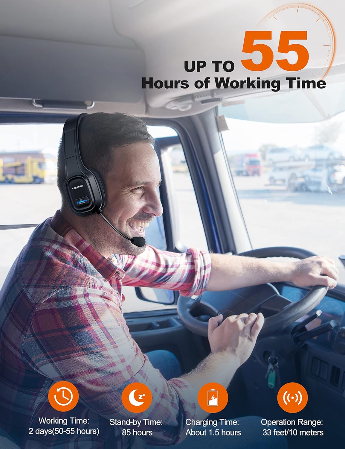 Condition Like A New ( Without Box) TECKNET Trucker Bluetooth Headphones with Microphone Noise Canceling Wireless On Ear Headset, Hands Free Wireless Headset for Cell Phone Computer Office Home Call Center Skype (Black)