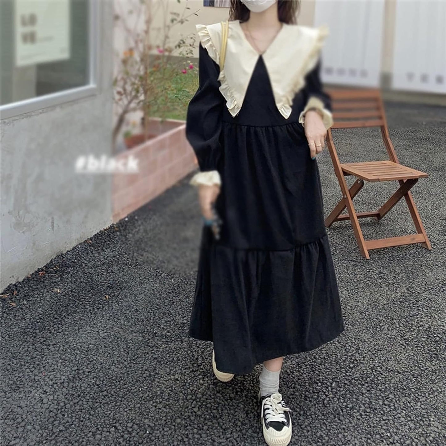 Dress, Dress Women Collar Minimalist All-match Casual Autumn Tender Preppy Style Elegant College Hot Sale (Size : M)