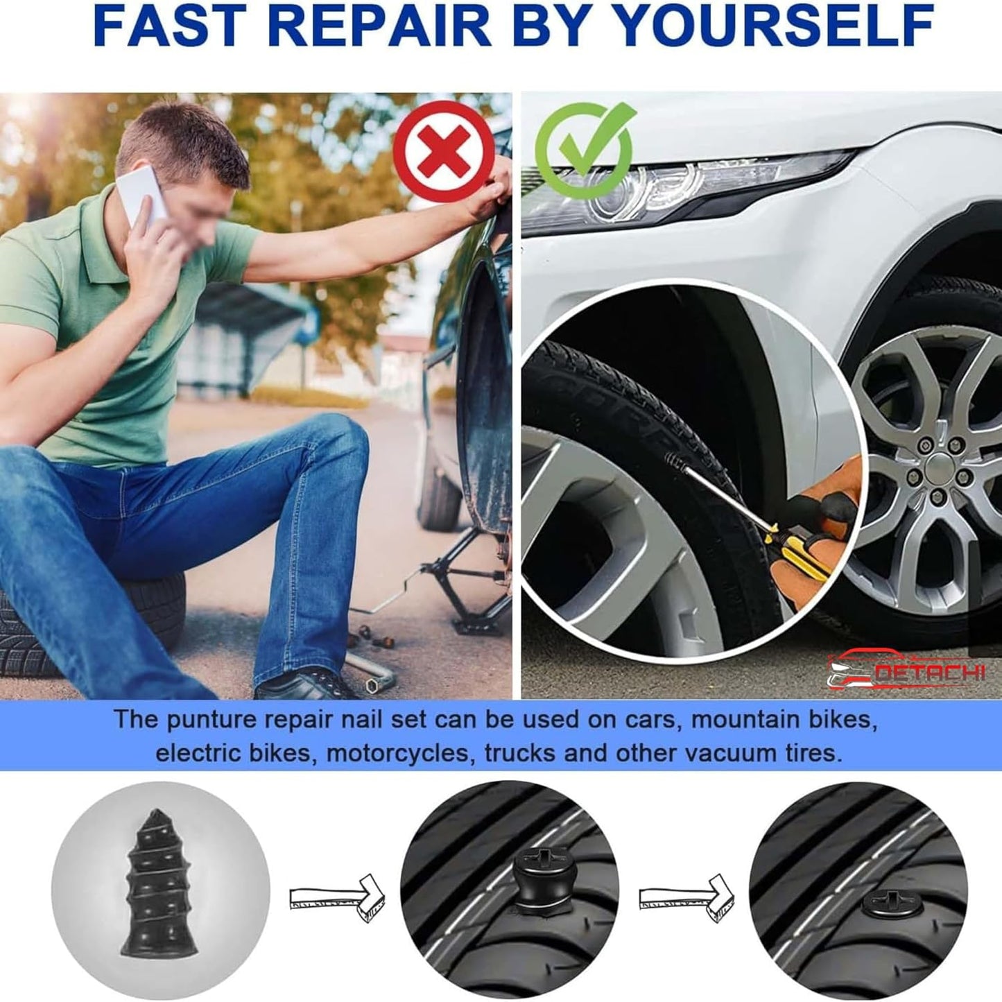 10 Pc's (5Pcs Small & 5Pcs Big Screw) Car Tire Repair Nails, Tyre Repair Rubber Capsule Kit, Self-Service Tire Repair Screws Nail, Quick Puncture Repair Tools for Car, Motorcycle, ATV, Truck