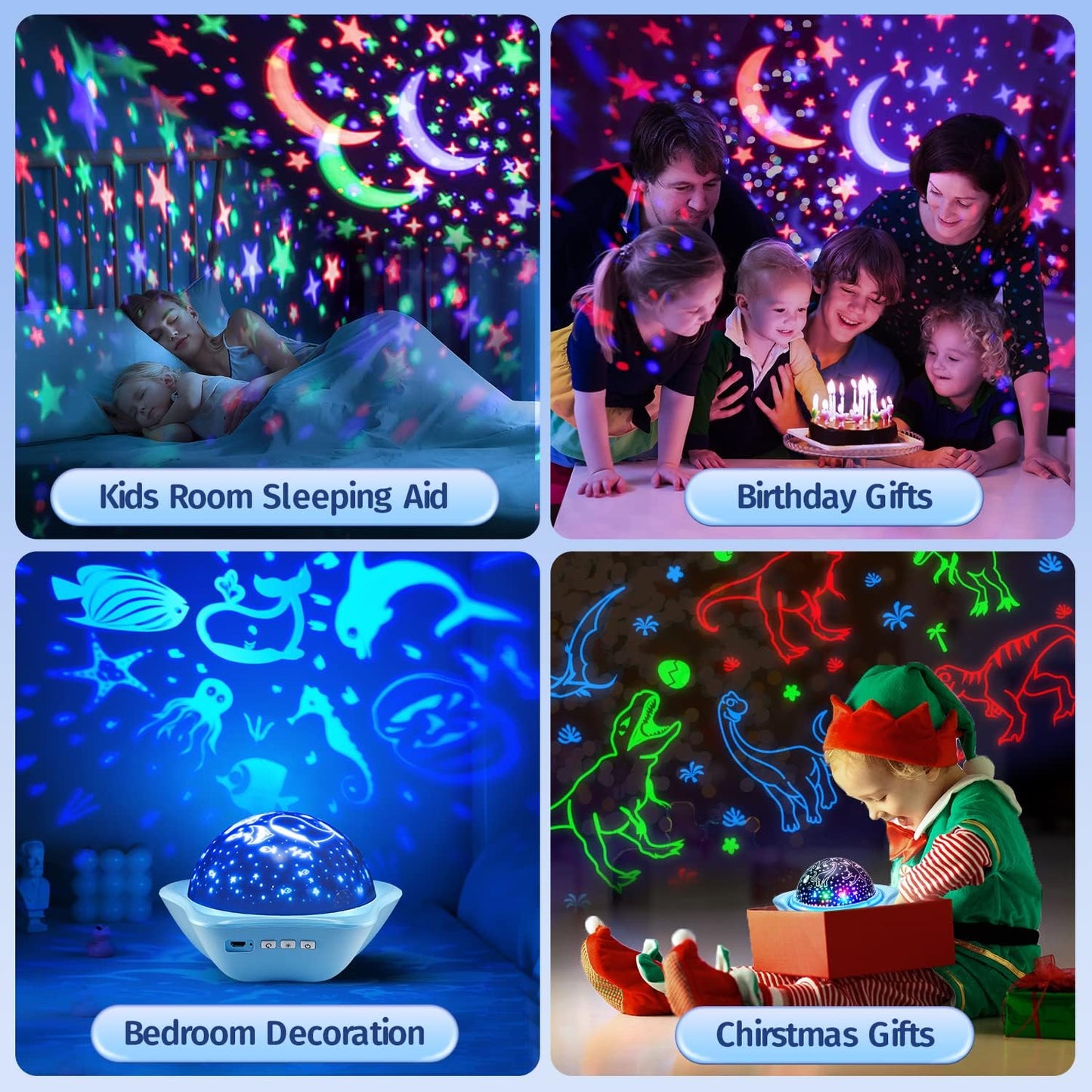 One Fire Night Light for Kids, 48 Lighting Modes Star Lights for Bedroom, 360° Rotating+3 Films Baby Night Light Projector, USB Rechargeable Kids Night Lights for Bedroom, Star Lights for Room Decor