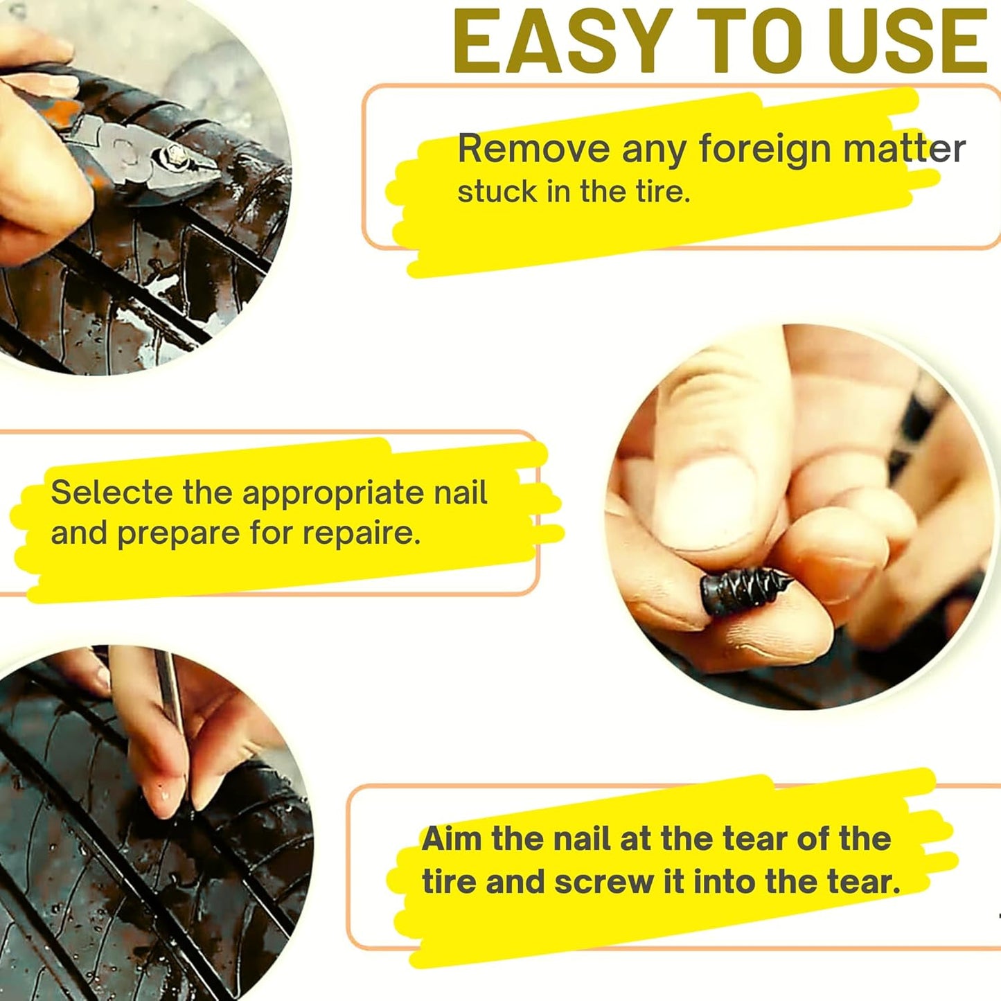 10 Pc's (5Pcs Small & 5Pcs Big Screw) Car Tire Repair Nails, Tyre Repair Rubber Capsule Kit, Self-Service Tire Repair Screws Nail, Quick Puncture Repair Tools for Car, Motorcycle, ATV, Truck