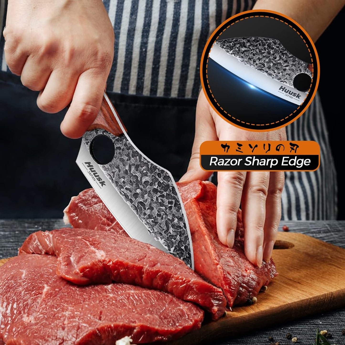 Huusk Knives, Hand Forged Meat Cleaver Butcher Knife for Meat Cutting, Japanese Kitchen Viking Knife with Sheath, Cooking Knife for Kitchen and Outdoor Camping, Thanksgiving