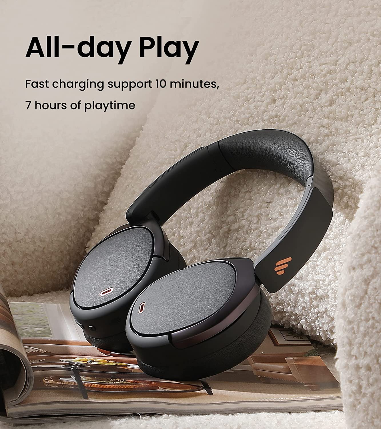 Edifier WH950NB Active Noise Cancelling Headphones, Bluetooth 5.3 Wireless Headphones, LDAC Hi-Res Audio, 55 Hours Playtime, Google Fast Pairing for Android, Dual Device Connection, App Control, Black