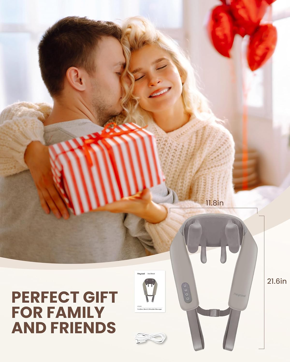 Cordless Neck Massager with Heat, FSA Eligible HSA 4D Deep Kneading Neck Shoulder Massager for Pain, Wireless Shiatsu Back Massager Pillow, Gifts for Men, Women Rechargeable