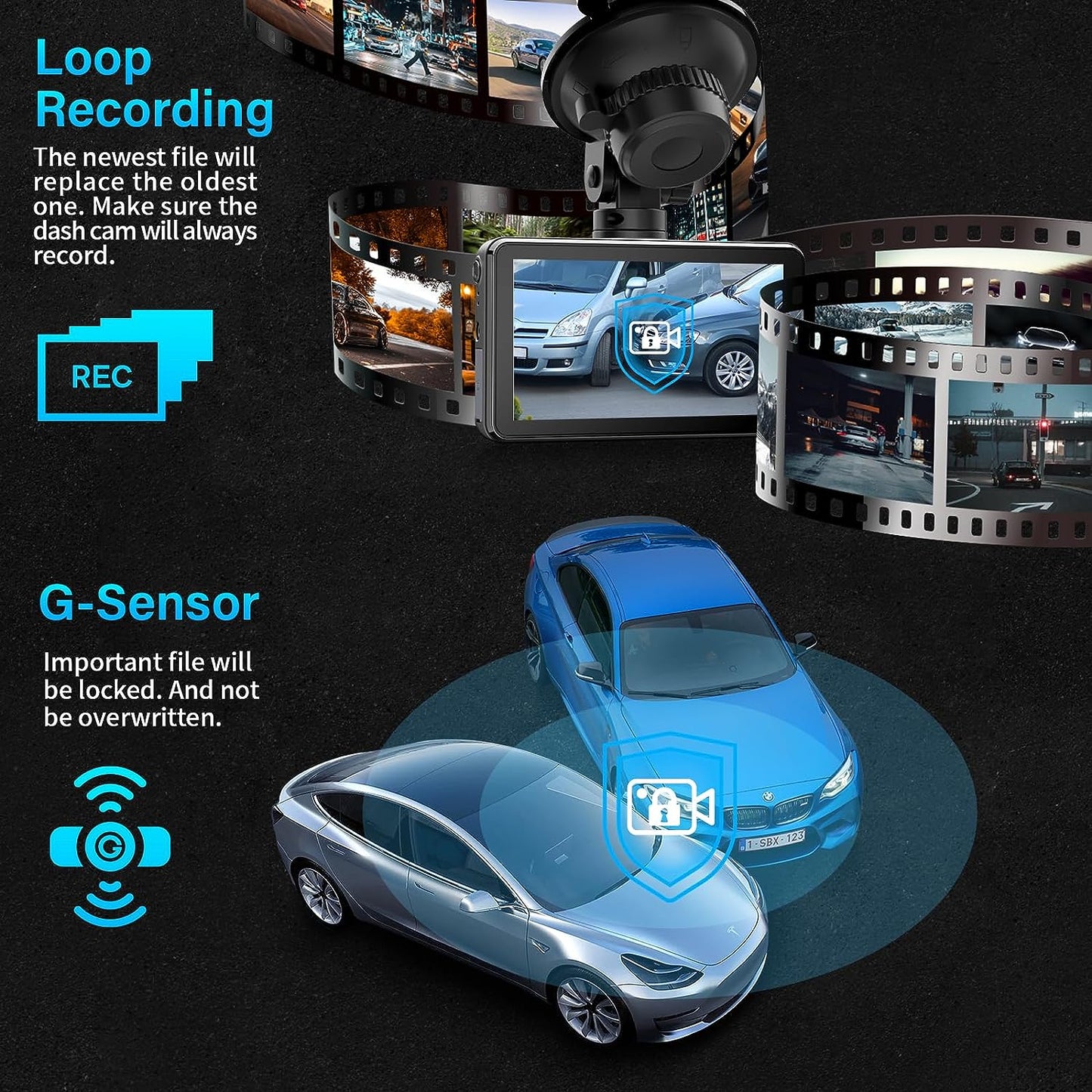 iiwey S1 4K Dash Cam Front Rear with WiFi GPS, Upgraded Front 4K Rear 1080P or Single Front 4K 2160p@30fps Car Camera, 3” Touchscreen Dashboard Camera, Sony Night Vision, Parking Monitor, App Control