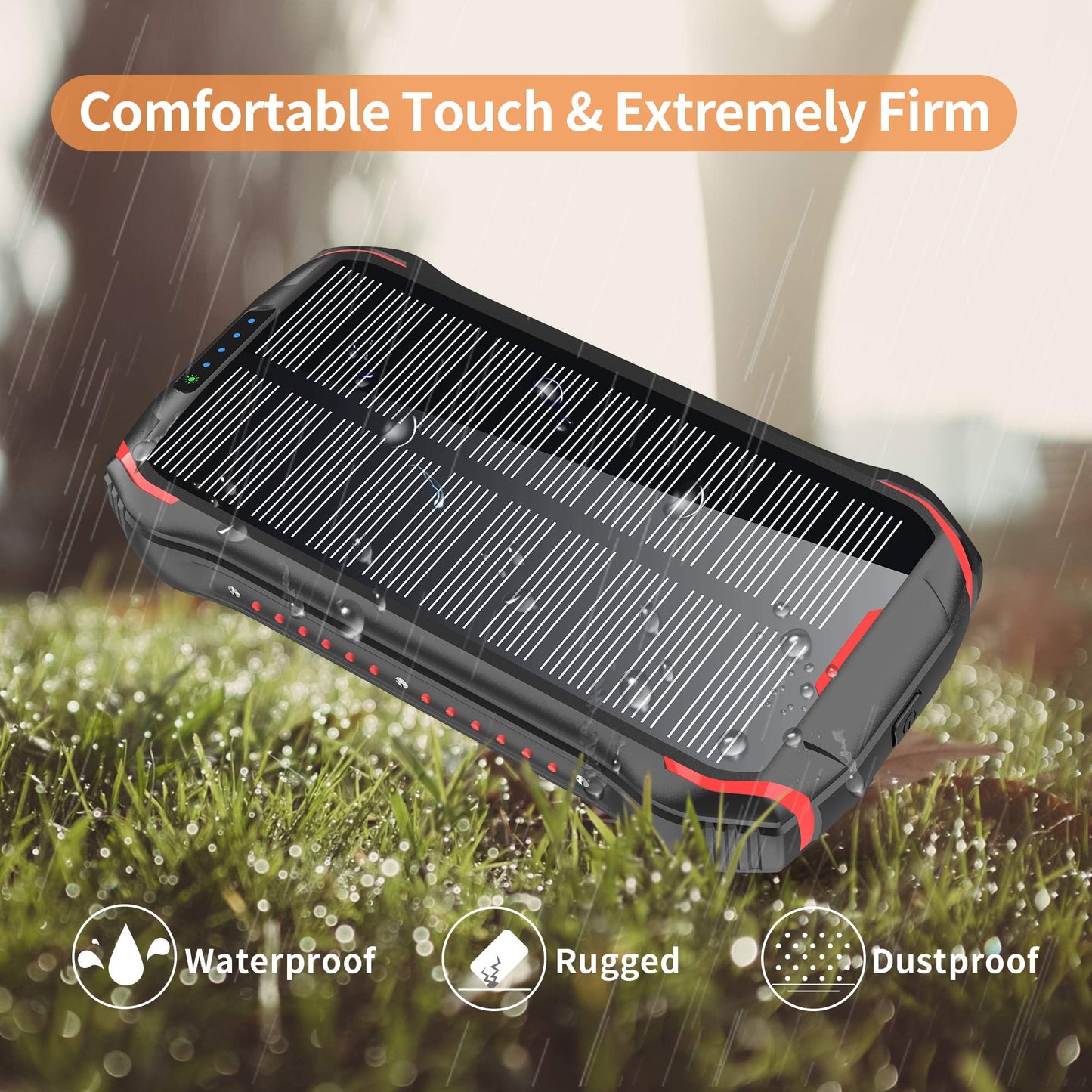 Solar Charger, Power Bank, 26800mAh QC 3.1A Fast Charger 4 Outputs Type C Wireless Charghing Portable Phone LED Display Waterproof Battery Bank for iPhone Android Tablet Camping black i26w