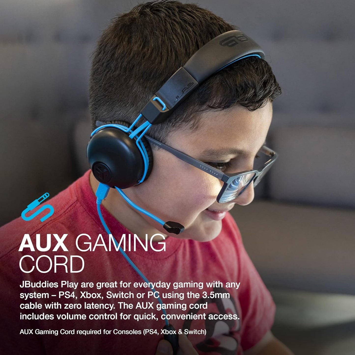 JLab JBuddies Play Gaming Headset, Wireless Headphones, 22+ Hour Bluetooth Playtime on Mobile, Volume Safe, Cable for Gaming PC, Console, Retractable Mic, Quick Mute