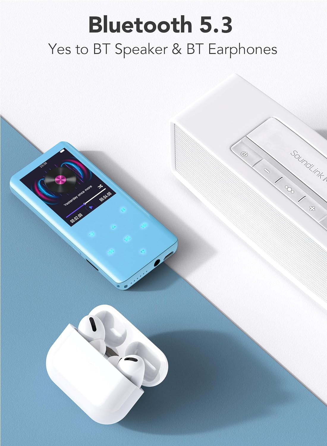 MP3 Player with Bluetooth 5.3, AGPTEK A19X 2.4" Curved Screen Portable Music Player with Speaker Lossless Sound with FM Radio, Voice Recorder, Built in 32GB, Supports up to 128GB