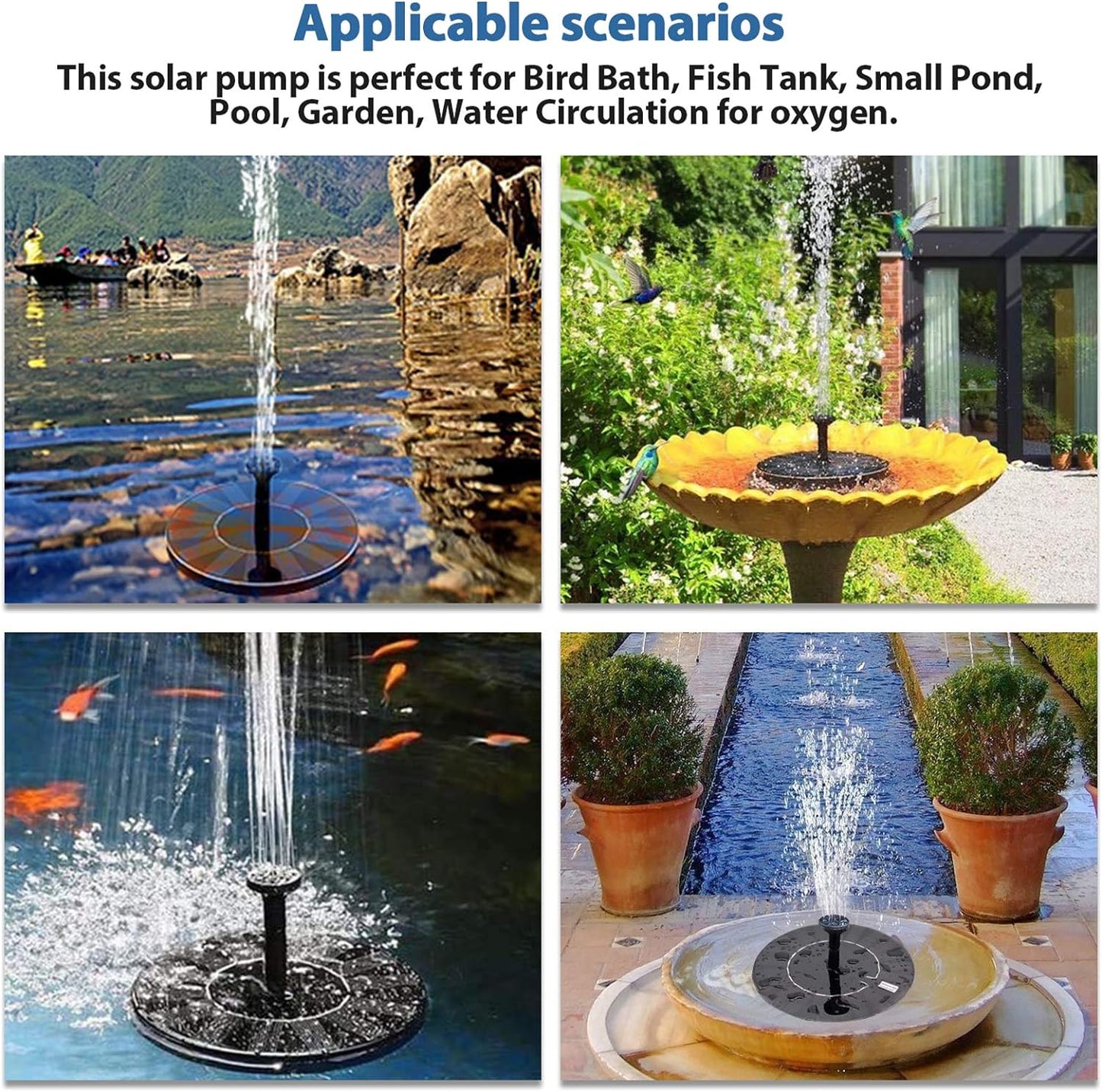 Untimaty 3.5W Solar Fountain Pump, Solar Water Pump Floating Fountain Solar Bird Bath Fountain Pump with Battery and 6 Nozzles for Bird Bath Pond Pool Garden Fish Tank