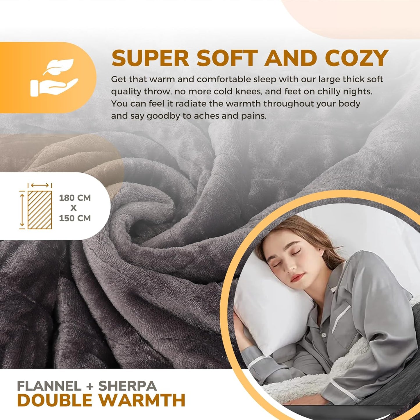 Electric Blanket 150x180cm Heated Throw Blanket with 6 Heat Levels & Up to 9 Hours Timer Flannel Sherpa Fast Heating | Machine Washable Comes with Lap Blanket | Double to King | Grey