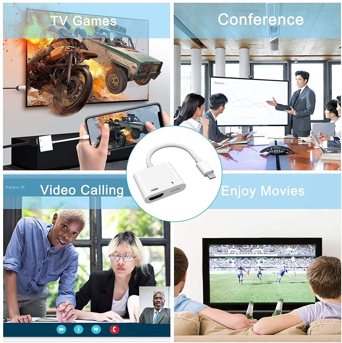 Lightning to HDMI Adapter for iPhone iPad, Apple MFi Certified 1080P Lightning to Digital AV Adapter Sync Screen Converter with Charging Port for iPhone iPad HDMI Converter to HD TV Projector Monitor