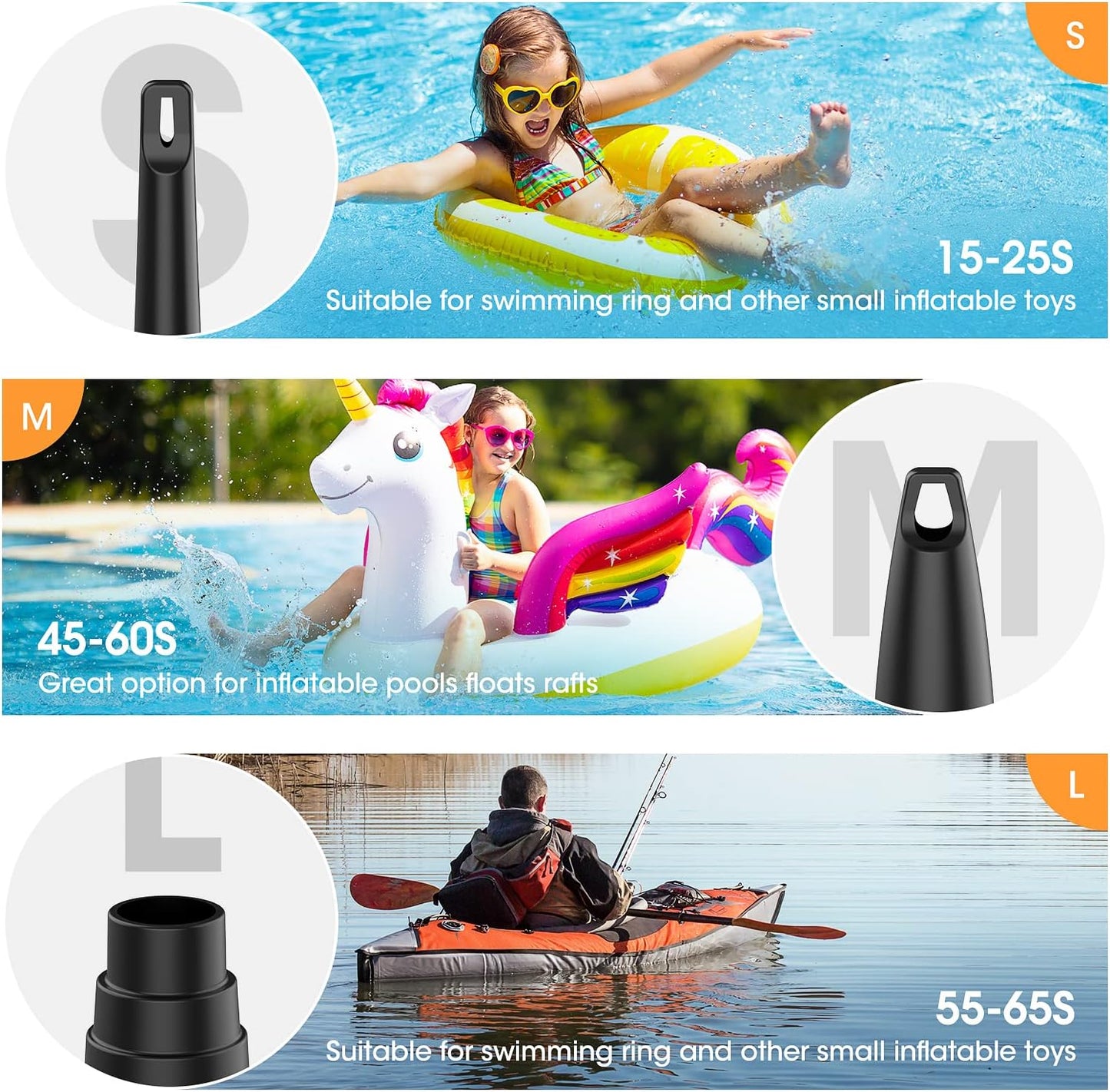 SUPPOU Electric Air Pump, 5200mAh Portable Air Pump with Fast Inflating/Deflating, Rechargeable Electric Pump with 4 Nozzles for Kids Paddling Pool, Swimming Pool, Airbed, Inflatable Boat