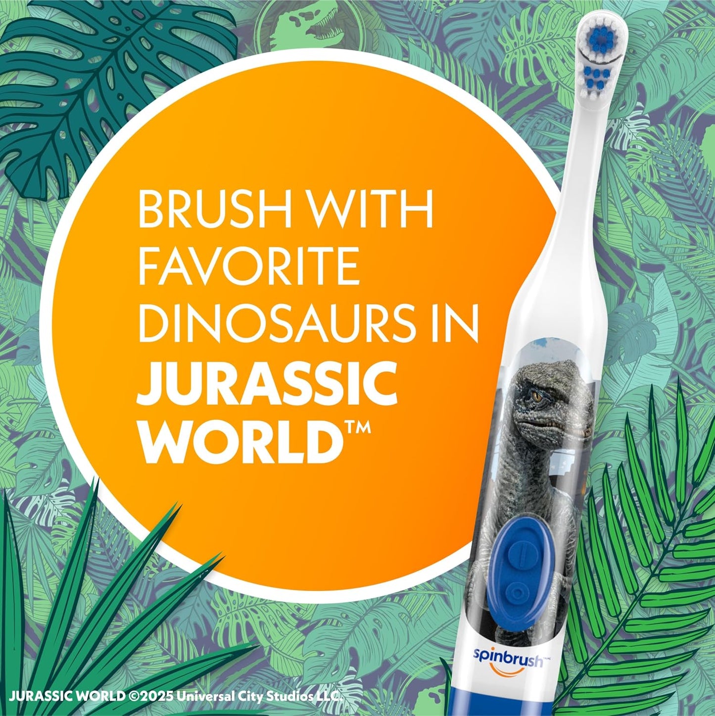Spinbrush™ Kids Electric Toothbrush, Jurassic™ Battery Powered Electric Toothbrush for Children Ages 3+ with 1 AA Battery, Soft Head Bristles, Leakproof SoftSwitch, Ready-to-Use