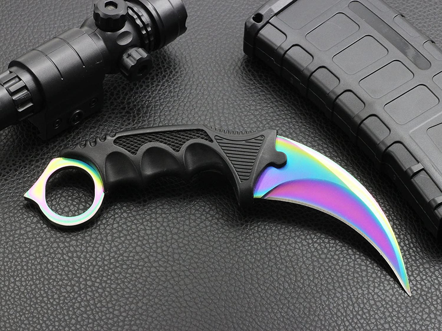 HOSANA Karambit Knife Stainless Steel Fixed Blade Tactical Knife with Sheath and Cord Nice Knife for Hunting Camping Fishing and Field Survival (Rainbow)