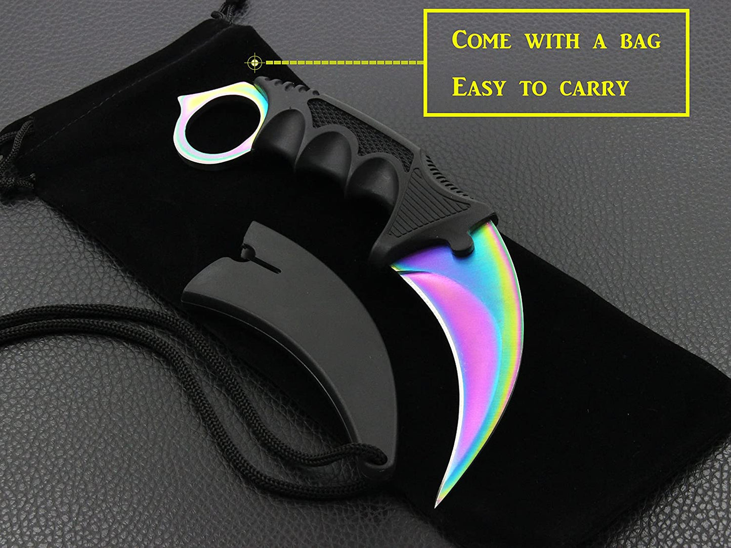 HOSANA Karambit Knife Stainless Steel Fixed Blade Tactical Knife with Sheath and Cord Nice Knife for Hunting Camping Fishing and Field Survival (Rainbow)