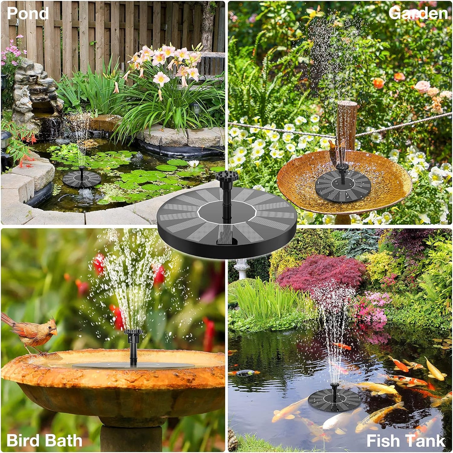 AISITIN 1.5W / 2.5W Solar Bird Bath Fountain with 6 Nozzles, Solar Fountain Pump for Bird Bath, 6.7" Solar Powered Floating Water Fountain Pump for Bird Bath, Ponds, Garden, Fish Tank and Outdoor