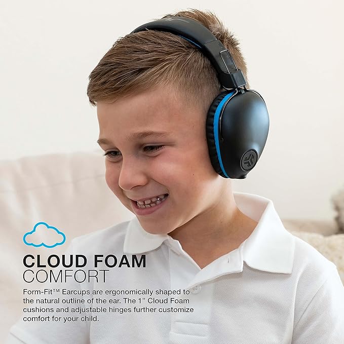 JLab JBuddies Pro Wireless Over-Ear Kids 2 in 1 Headphones Wireless+Wired | 35+ Hour Battery Life | Built-in Volume Regulators for Safety | Share Mode | Folding | Adjustable | Noise Isolation | with Mic | Blue
