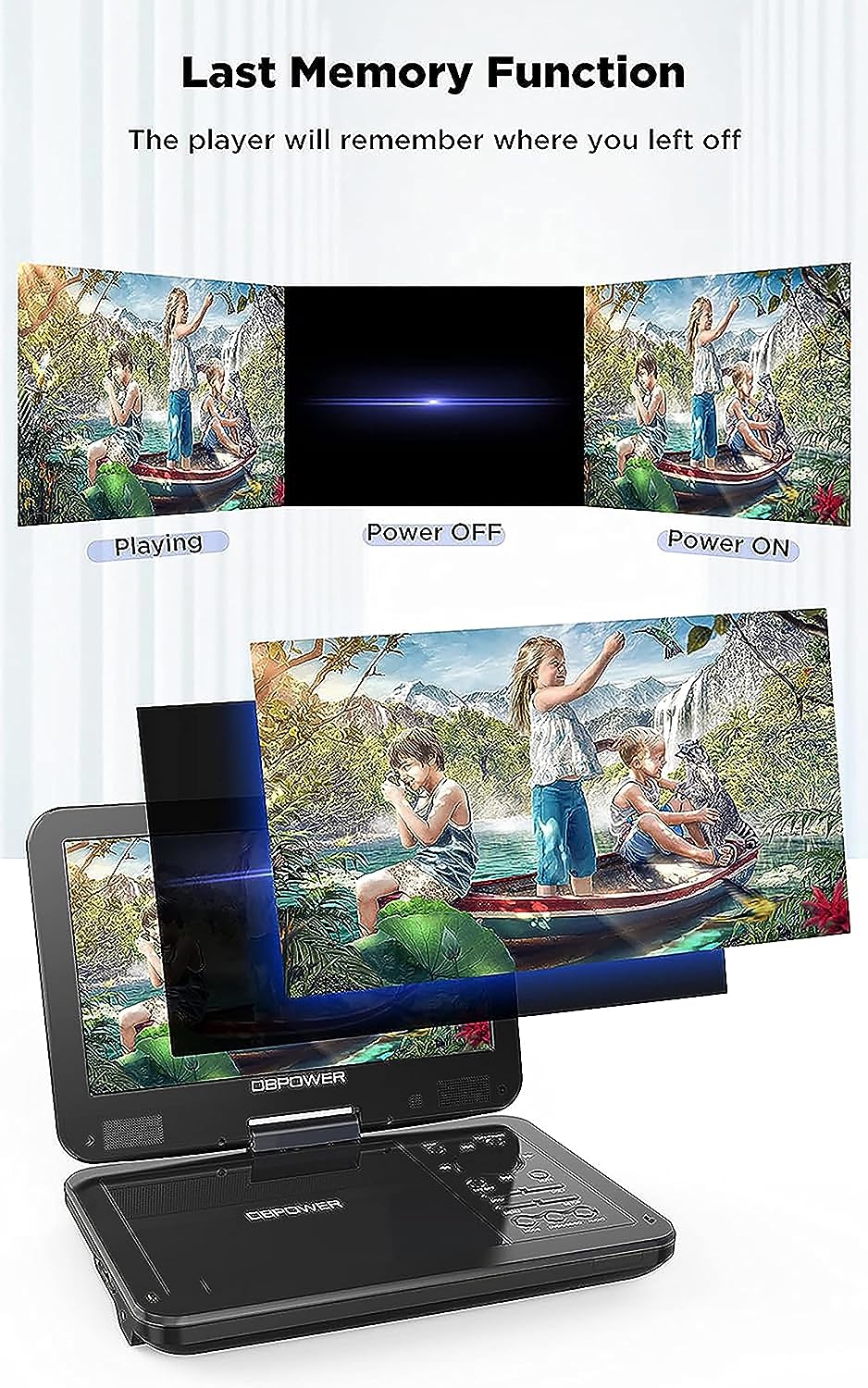 DBPOWER 12.5" Portable DVD Player with 10.5" Swivel Screen Car Built-in 5 Hours Rechargeable Battery, Supports All-Region, Earphone/SD Card/USB/AV-in/AV-out, Direct Play in Formats AVI/RMVB/MP3/JPEG