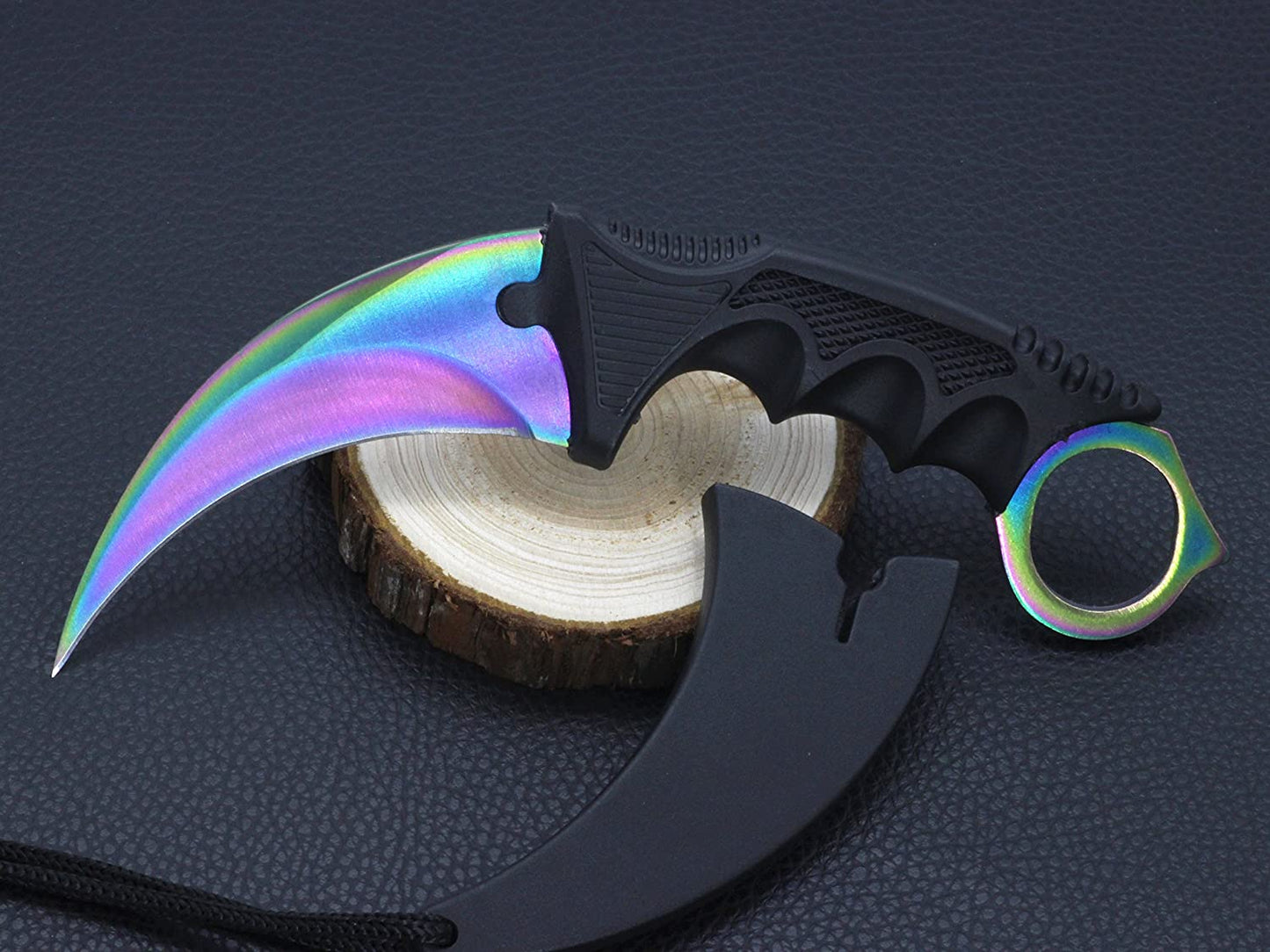 HOSANA Karambit Knife Stainless Steel Fixed Blade Tactical Knife with Sheath and Cord Nice Knife for Hunting Camping Fishing and Field Survival (Rainbow)