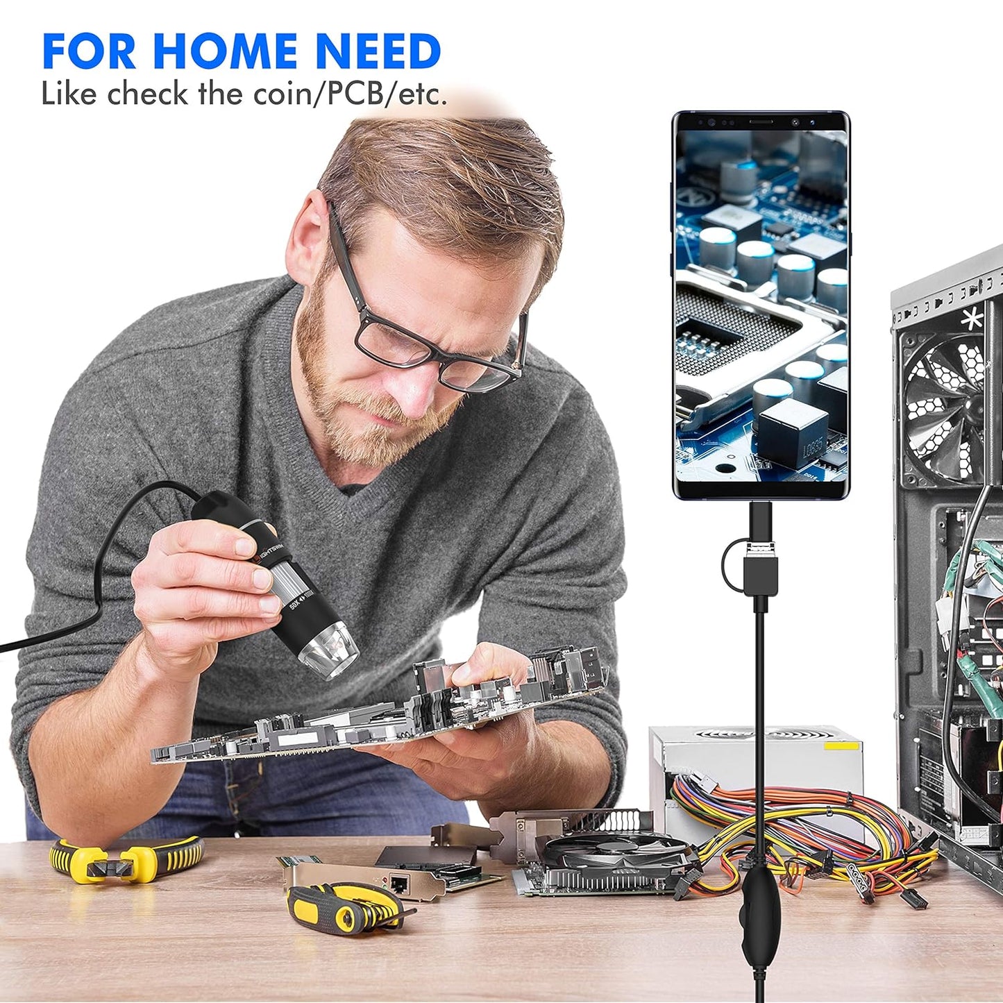 USB Digital Microscope, Lightswim 50x and1000x Mini Pocket Handheld Magnification with HD 1080P 2MP Camera, with 8 LED lights for Smartphone/Tablet/PC (Getting Start up Level, NOT iPhone/iPad, Black)