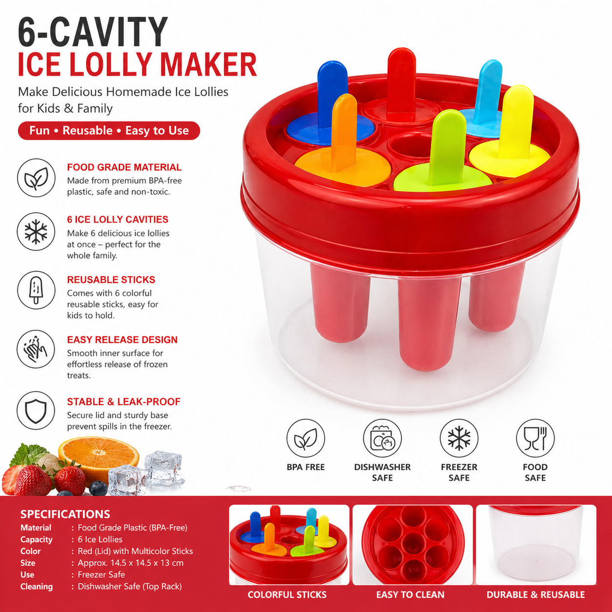 Ice Lolly Molds, 6 Pieces Ice Molds Reusable Pop Molds Set with Lid Sticks and Ice Bucket, DIY Ice Pop Mold, Easy Release BPA Free Ice Cream Mold, Summer 2026