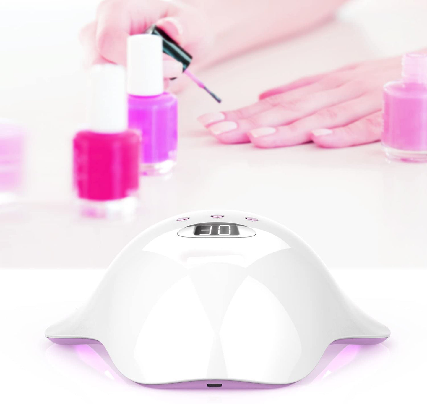 مجفف أظافر Maxcio UV LED لطلاء الجل مع مؤقت 30/60/90 ثانية، شاشة LCD، قاعدة قابلة للإزالة، مصدر طاقة USB ومستشعر ذكي (24 واط)