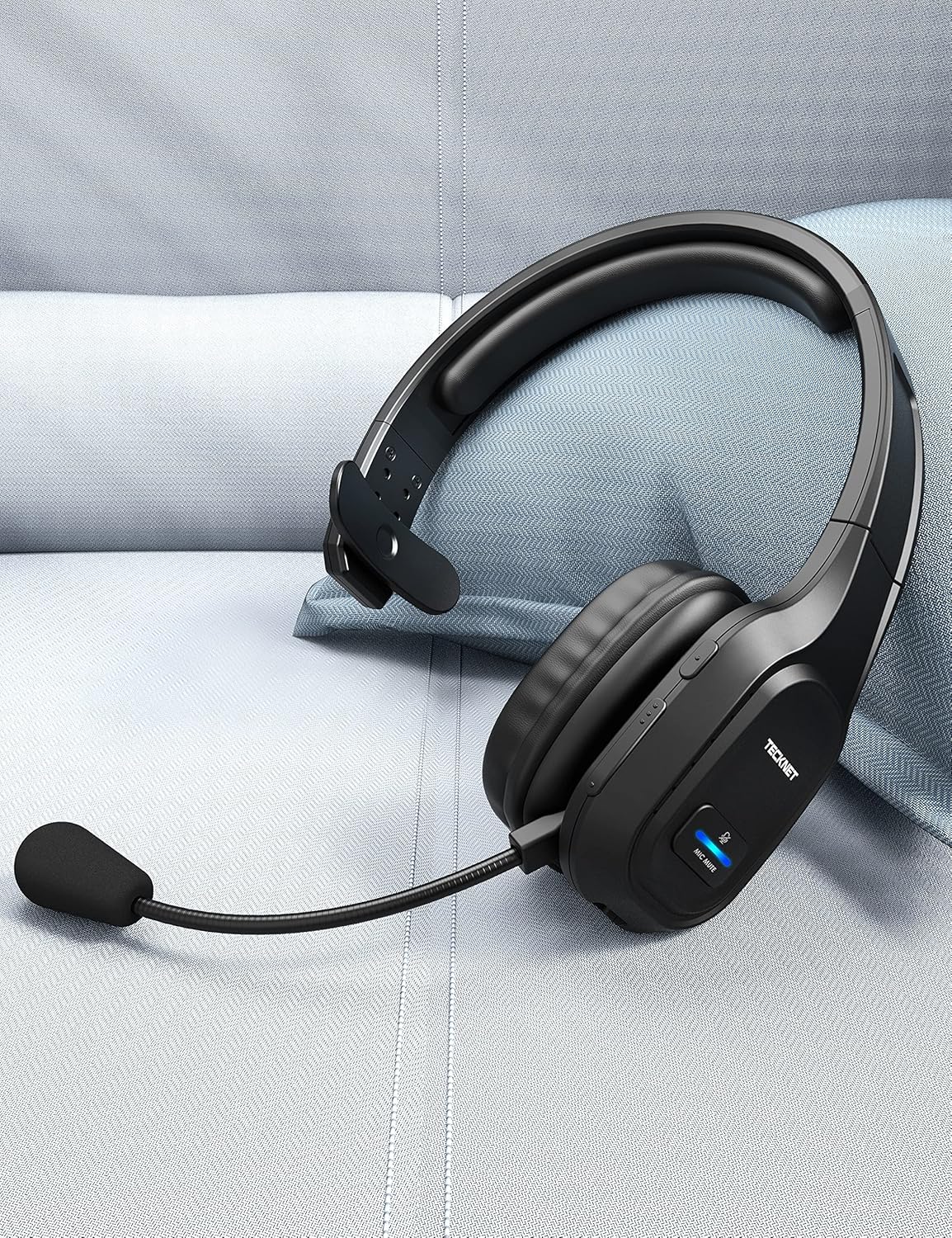 Condition Like A New ( Without Box) TECKNET Trucker Bluetooth Headphones with Microphone Noise Canceling Wireless On Ear Headset, Hands Free Wireless Headset for Cell Phone Computer Office Home Call Center Skype (Black)