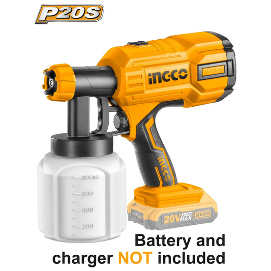 INGCO CSGLI2001 Cordless Lithium-Ion Paint Gun for Walls, Ceilings and Fences 800 ml 40DIN-s 20 V (without Battery or Charger)