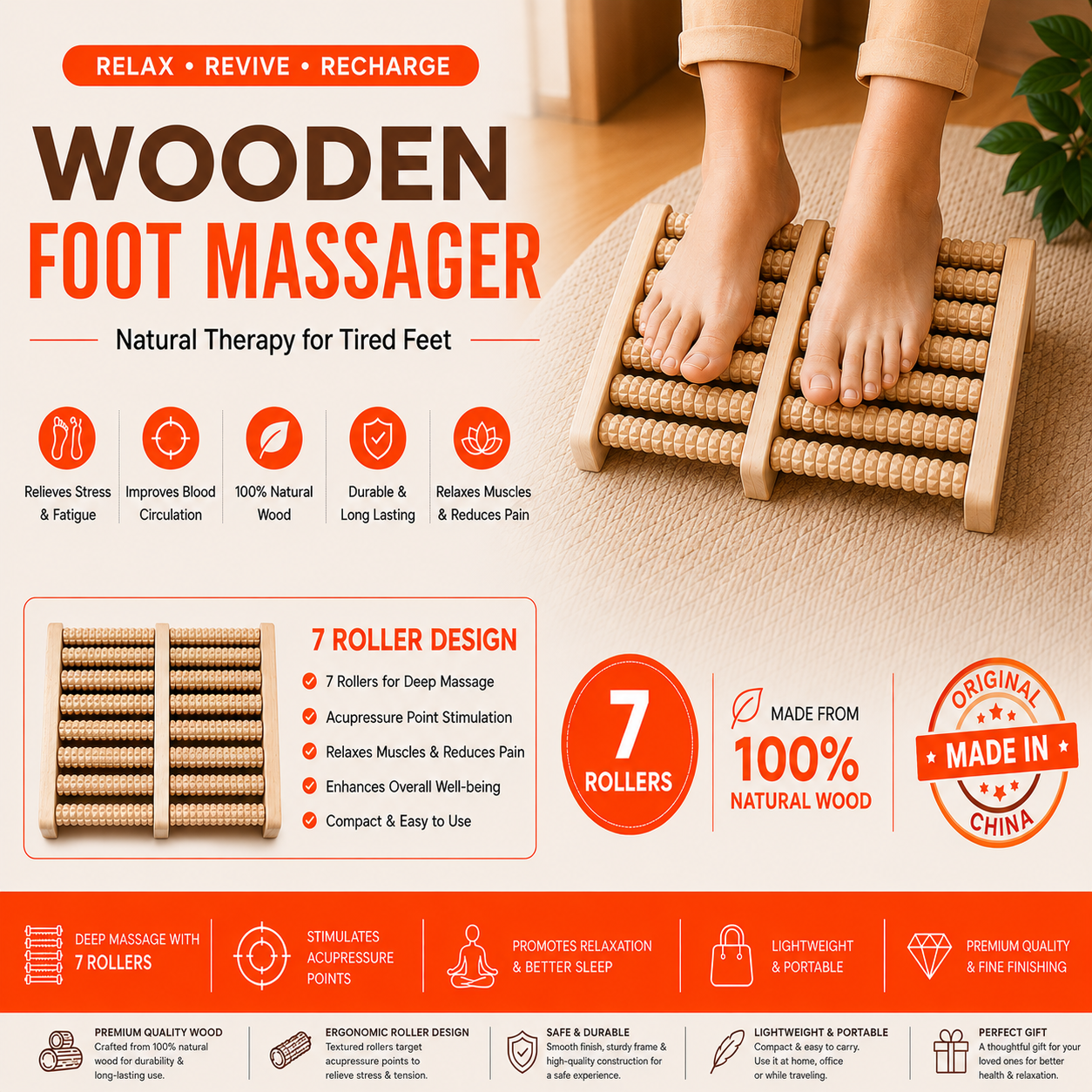 Foot Massager - Dual Foot Massager for Plantar Fasciitis and Stress Relief - Relaxation Gifts for Women and Men, Relieve Aching Heels, Wound Arch, Neuropathy 7 Roller