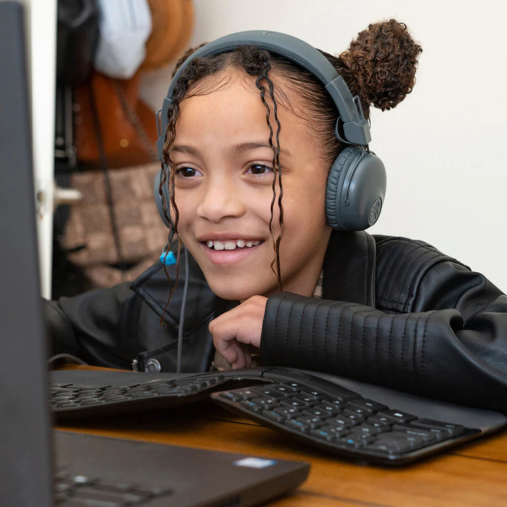 JLab JBuddies Learn On-Ear Kids Headphones, Retractable Boom Mic, Built-in Volume Regulators for Safety, Folding, Adjustable, Great for Schooling Homework and Virtual Classes