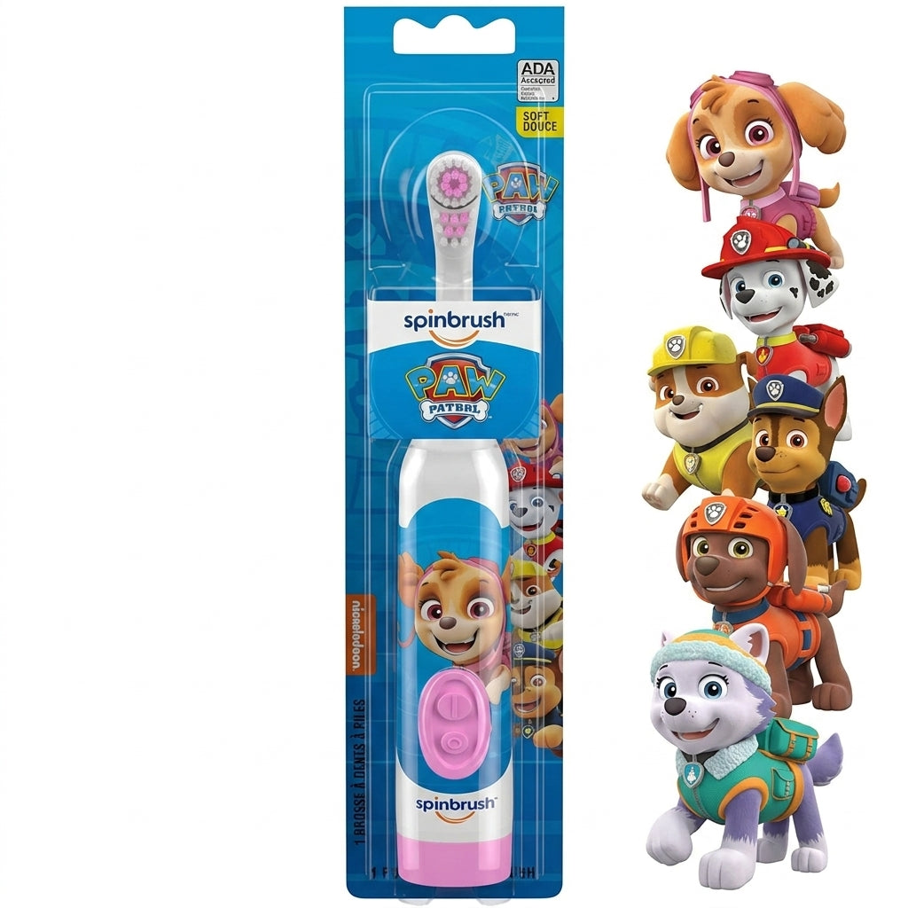 Spinbrush™ Kids Electric Toothbrush, PAW Patrol™ Battery Powered Electric Toothbrush for Children Ages 3+ with 1 AA Battery, Soft Head Bristles, Leakproof SoftSwitch, Ready-to-Use