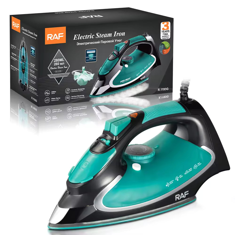 RAF Electric Steam Iron, Ceramic Coated Plate Flat Iron Home Appliances 2400W, R.1193G