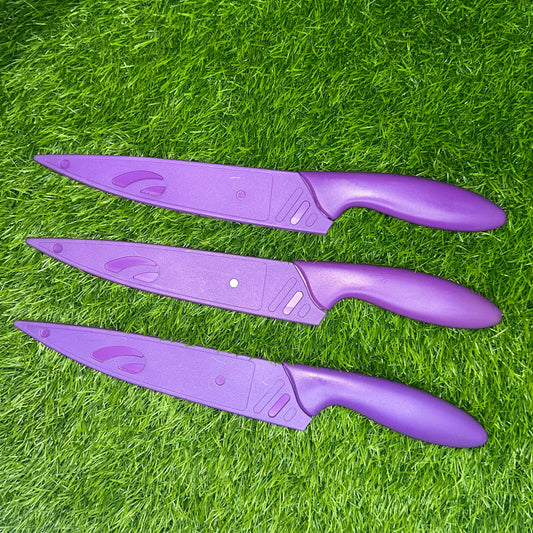 3Pcs 13" Long Multi-Purpose Anti Rust Coating Chef Knife Kitchen Essentials, Regular, Solid Color Sharp Blade Knives
