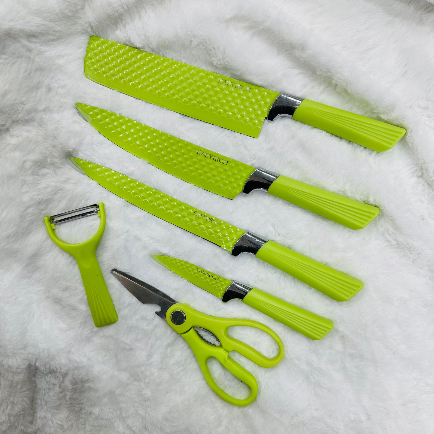 6 Piece Kitchen Knife Set, Stainless Steel, Non-Stick Coated, Colorful Chef Knives for Cutting, Slicing, Dicing, Chopping