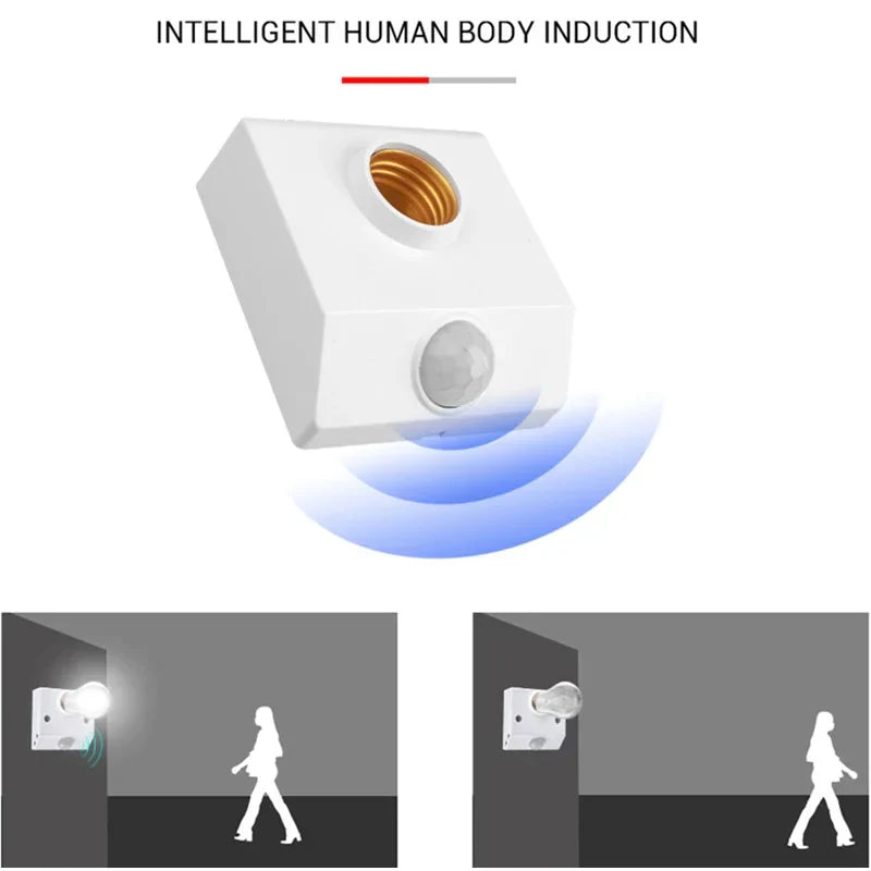 Motion Sensor Light Socket Smart Screw in Light Bulb Outlet Compatible with E26/E27 Motion Activated Light Bulb Holder Adapter Automatic Light Control for Garage Storage Room (E27 SOCKET)